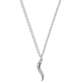 Close-up of polished silver cornicello chili pendant on a minimalist thin chain - 18K Gold / Steel