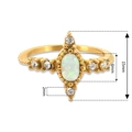 Vintage golden princess ring with oval opal stone and sparkling cubic zirconia accents - US 6 / Gold