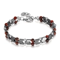 Bracciale rétro in acciaio al titanio con perle rosso-marroni e maglie in ematite grigia - Stile Occhio di Tigre Rosso (GS1605) / Occhio di Tigre Rosso
