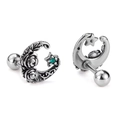 Retro stainless steel rose moon stud earrings with green rhinestones on white background - Steel Color (GE1011)