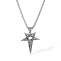 Vintage punk titanium steel necklace with Horus eye pentagram pendant on box chain - Silver Color Single Pendant