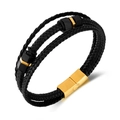Men's multi-layer braided leather bracelet with gold magnetic clasp and geometric accents - Gold