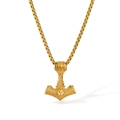 Collier avec pendentif Marteau de Thor viking en acier inoxydable doré et textures en relief - Pendentif doré uniquement