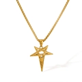 Golden Viking pentagram demon eye pendant necklace with stainless steel box chain - Gold Pendant Only