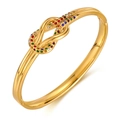 Elegant gold knot bangle with multicolored rhinestones and stainless steel hinge - Gold