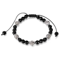 Bracciale unisex regolabile con perline di onice nero, pietra marmorea e accenti argento - Bracciale di perline in agata nera e diaspro Picasso (GS1656)