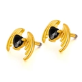Gothic black heart zirconia stud earrings with golden devil wings in stainless steel - Gold