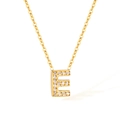 Gold stainless steel necklace featuring a crystal pavé letter E pendant on cable chain - Letter E (2588)