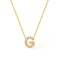 Gold stainless steel initial G necklace with pavé cubic zirconia on cross chain - Letter G (2588)
