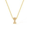Gold plated stainless steel necklace featuring a crystal paved letter I pendant - Letter I (2588)