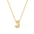 Gold plated stainless steel necklace featuring a letter J pendant set with white zircons - Letter J (2588)