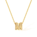 Golden stainless steel necklace featuring a letter M pendant with pavé setting crystals - Letter M (2588)