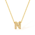 Gold stainless steel necklace with letter N pendant inlaid with sparkling crystals - Letter N (2588)
