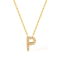 Golden stainless steel chain with letter P pendant featuring micro-paved white zircons - Letter P (2588)