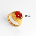 18K gold plated stainless steel ring with 14mm round red ruby stone and wavy texture - US 6 / Gold