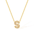 Gold stainless steel necklace with letter S pendant pavé-set with sparkling zircons - Letter S (2588)