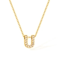 Gold plated stainless steel necklace with sparkling cubic zirconia letter U pendant charm - Letter U (2588)