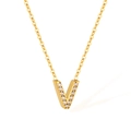 Elegant gold plated stainless steel necklace featuring a crystal zircon pavé letter V pendant - Letter V (2588)
