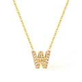 Gold stainless steel necklace featuring a micro-pave crystal letter W pendant - Letter W (2588)
