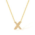 Gold-plated letter X necklace pendant with shimmering zircon pavé on a fine cross chain - Letter X (2588)