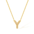 Minimalist gold stainless steel necklace featuring a crystal-encrusted letter Y pendant - Letter Y (2588)