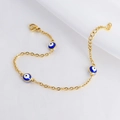 Bracciale a catena in acciaio dorato con tre ciondoli smaltati a occhio greco - Oro 18K / Braccialetto Dorato 2