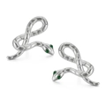 Silver snake earrings with green gemstone eyes and detailed scale texture - Steel