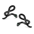 Hip hop black stainless steel snake earrings with green gem eyes and scale texture - Black