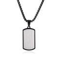 Men's rectangular military tag necklace with black chain and silver textured pendant - Black