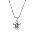 Retro stainless steel pirate anchor necklace featuring skull and cross swords design - Pendant Only (Without Chain) (GX2674B) / Silver