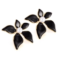 Boucles d'oreilles fleur en émail noir style vintage avec bord doré et perle - Noir