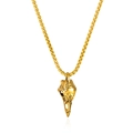 Golden bird skull pendant necklace in retro punk style with detailed engraved texture - Gold Pendant Only