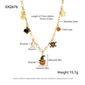 Détails du collier d'Halloween avec pendentifs citrouille et fantôme en acier inoxydable - Or (GX2676)