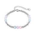 Minimalist stainless steel bracelet with natural Morganite beads and silver charms - Steel