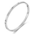 Polished silver stainless steel bangle with four round cubic zirconia and side hinge - Steel Bangle (GH1146B) / Steel