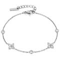 Elegant stainless steel silver bracelet with clover zircon charms and lobster clasp - Steel Bracelet (GS1728B) / Steel