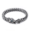 Men's retro dark snake head stainless steel bracelet with blue eye gemstone in silver - Steel