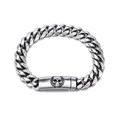 Gothic Totenkopf Armband aus mattem Edelstahl mit maskuliner Vintage-Panzerkette - Stahlfarbe (GS1739B)