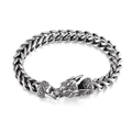 Drachenkopf Armband aus Edelstahl mit massiv geflochtener Gliederkette für Herren - Stahlfarben