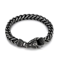Vintage Armband mit Drachenkopf und dicker Gliederkette aus oxidiertem Metall auf Weiß - Schwarz