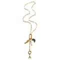 Gouden paperclipketting met parel, vis en diamant ingelegde letter A bedeltjes - Letter A Ketting