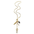 Gouden paperclip ketting met vis hanger, parel en kristallen letter C hanger - Letter C Ketting