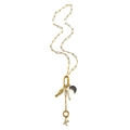 Gouden paperclip ketting met parel, vis, maan en pavé-gezette letter K bedeltjes - Letter K Ketting