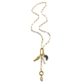 Gouden paperclip ketting met vis, parel, halve maan en diamanten Q letterhangers - Letter Q Ketting