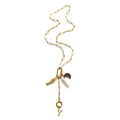 Gouden paperclip ketting met bedeltjes van vis, maan, parel en kristallen letter Y - Letter Y Ketting