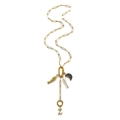 Goudkleurige paperclip ketting met hangers in de vorm van Z, vis en parel. - Letter Z Ketting