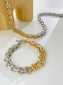 Macro detail of industrial woven chain necklace and bracelet with gold-silver OT toggle clasp - Toggle Clasp Dense Chain Style / Two-tone Bracelet