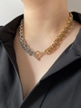 Two-tone woven chain necklace with gold and silver links and OT toggle clasp - Toggle Clasp Color Block Chunky Chain Style / Two-tone Necklace