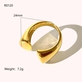 Polierter, 18K vergoldeter Edelstahl-Ring mit offenem, 24 mm breitem, stromlinienförmigem Design - US 7 / Gold