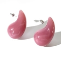 Close-up of pink marbled acrylic teardrop earrings with silver-tone metal studs - Pink